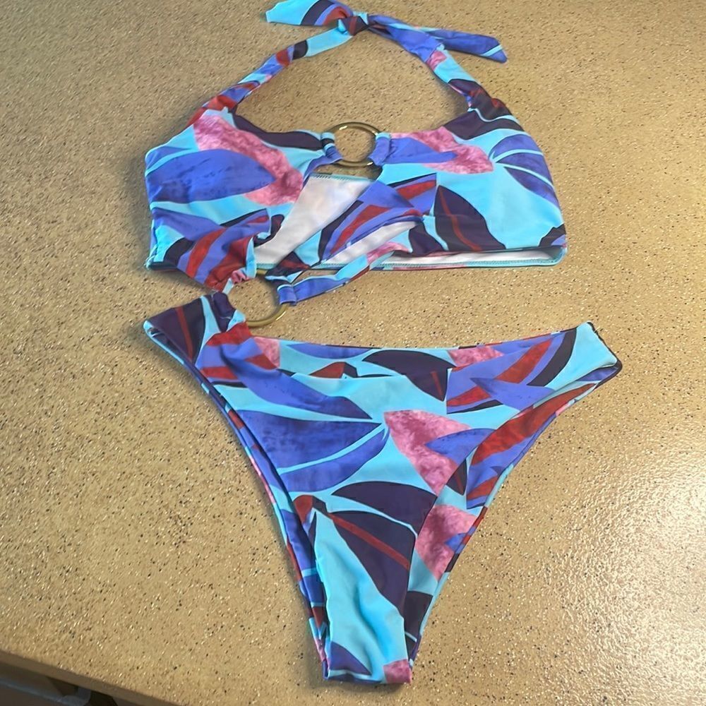 Tropical print sexy cheeky one piece monokini swimsuit sz L
